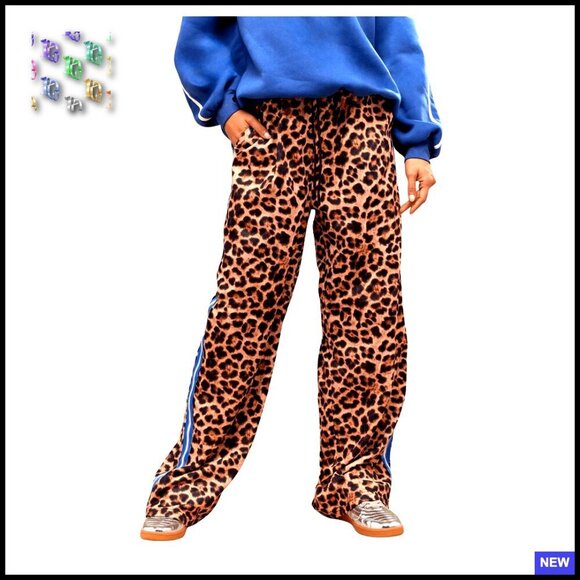 Pants - Y2K Leopard Print Wide Leg Pants Elastic Waist High Rise Trousers Casual